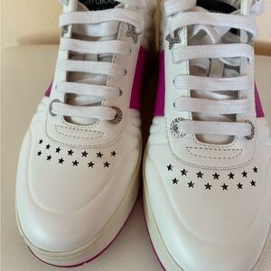 Jimmy Choo Women's White and Pink Star Sneakers